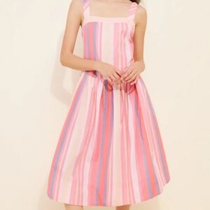 Free People 100% Cotton Striped Pink and Blue Women Dress